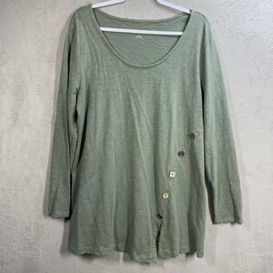 Soft Surroundings Offshore Faux Wrap Button Accent Tunic Sz XL Green Lagenlook